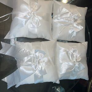 White Satin Decorative Pillows with Bows wedding pillows